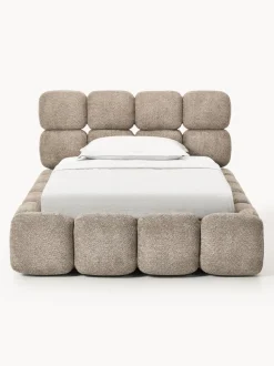 Cama individual tapizada en borreguillo bouclé Tayla