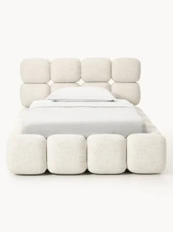 Cama individual tapizada en borreguillo bouclé con espacio de almacenamiento Tayla