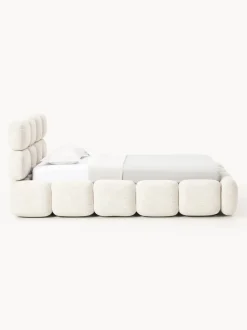 Cama individual tapizada en borreguillo bouclé con espacio de almacenamiento Tayla