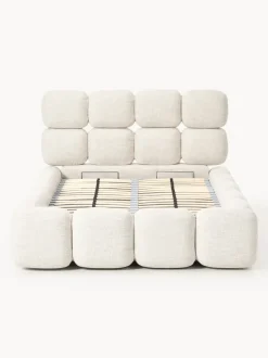 Cama individual tapizada en borreguillo bouclé con espacio de almacenamiento Tayla