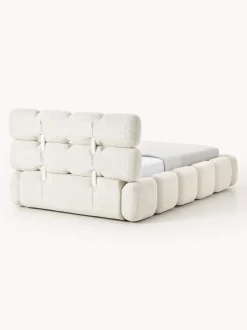 Cama individual tapizada en borreguillo bouclé con espacio de almacenamiento Tayla