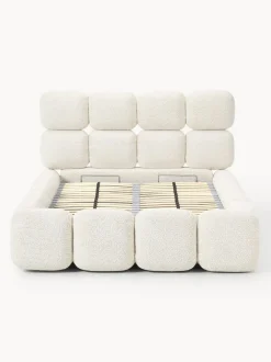 Cama individual tapizada en borreguillo bouclé con espacio de almacenamiento Tayla