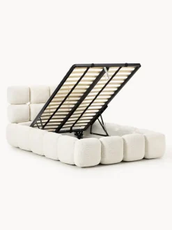 Cama individual tapizada en borreguillo bouclé con espacio de almacenamiento Tayla