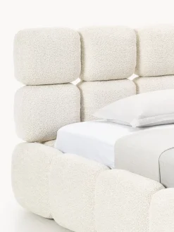 Cama individual tapizada en borreguillo bouclé con espacio de almacenamiento Tayla