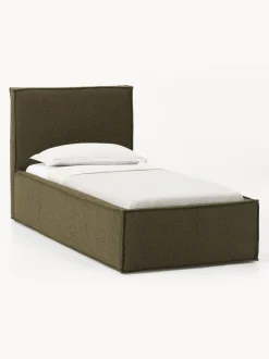 Cama individual tapizada en tejido bouclé con espacio de almacenamiento Dream