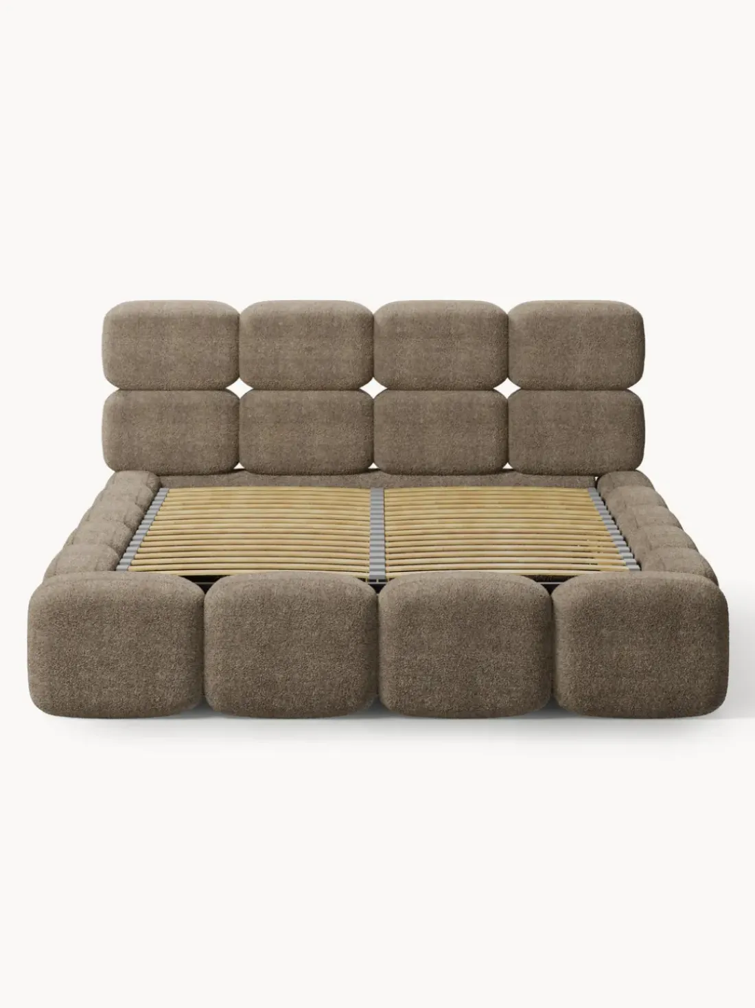 Cama tapizada de boreguillo bouclé con espacio de almacenamiento Tayla
