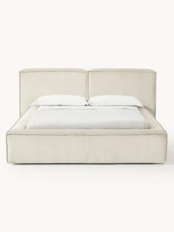 Cama tapizada en pana Lennon, con espacio de almacenamiento
