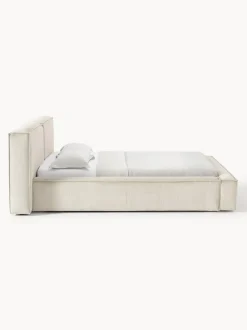 Cama tapizada en pana Lennon, con espacio de almacenamiento