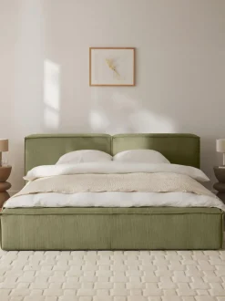 Cama tapizada en pana Lennon, con espacio de almacenamiento