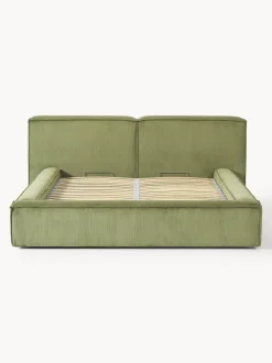 Cama tapizada en pana Lennon, con espacio de almacenamiento
