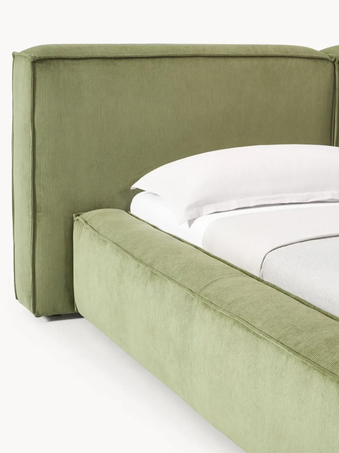 Cama tapizada en pana Lennon, con espacio de almacenamiento