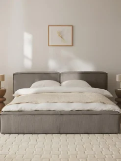 Cama tapizada en pana Lennon, con espacio de almacenamiento