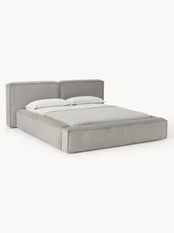 Cama tapizada en pana Lennon, con espacio de almacenamiento