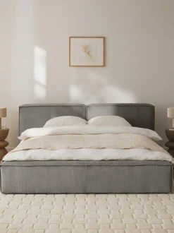 Cama tapizada en pana Lennon, con espacio de almacenamiento