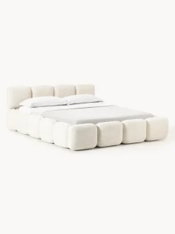 Cama tapizada en tejido bouclé con espacio de almacenamiento Tayla