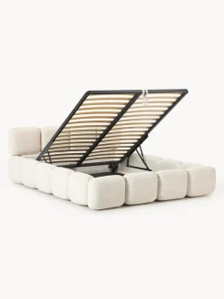 Cama tapizada en tejido bouclé con espacio de almacenamiento Tayla