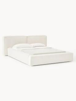 Cama tapizada en tejido bouclé Lennon, con espacio de almacenamiento