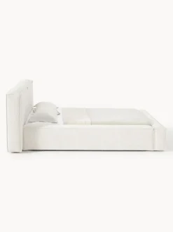 Cama tapizada en tejido bouclé Lennon, con espacio de almacenamiento