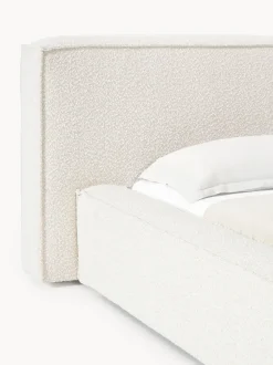 Cama tapizada en tejido bouclé Lennon, con espacio de almacenamiento