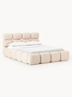 Cama tapizada en tejido bouclé con espacio de almacenamiento Tayla