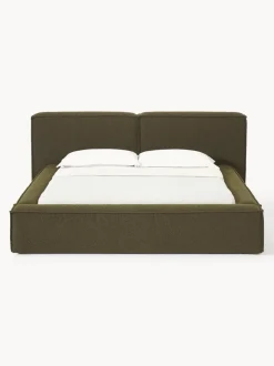 Cama tapizada en tejido bouclé Lennon, con espacio de almacenamiento