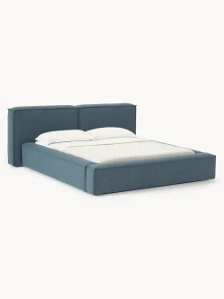 Cama tapizada en tejido bouclé Lennon, con espacio de almacenamiento