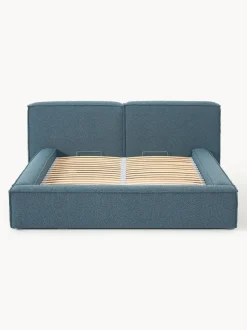 Cama tapizada en tejido bouclé Lennon, con espacio de almacenamiento