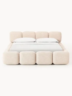 Cama tapizada en tejido bouclé con espacio de almacenamiento Tayla