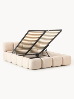 Cama tapizada en tejido bouclé con espacio de almacenamiento Tayla