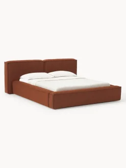 Cama tapizada en tejido bouclé Lennon, con espacio de almacenamiento
