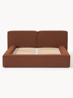 Cama tapizada en tejido bouclé Lennon, con espacio de almacenamiento
