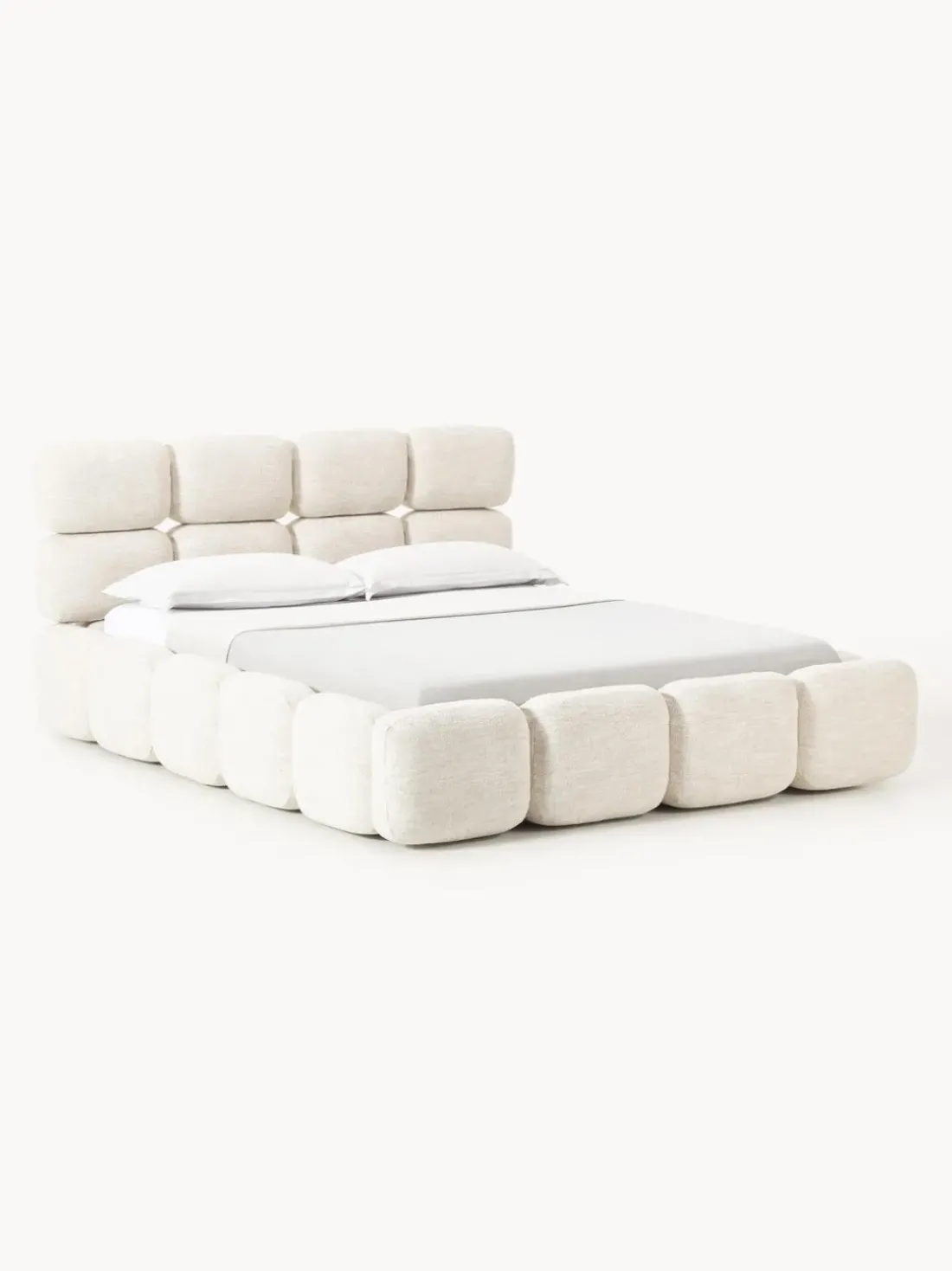 Cama tapizada en tejido bouclé Tayla