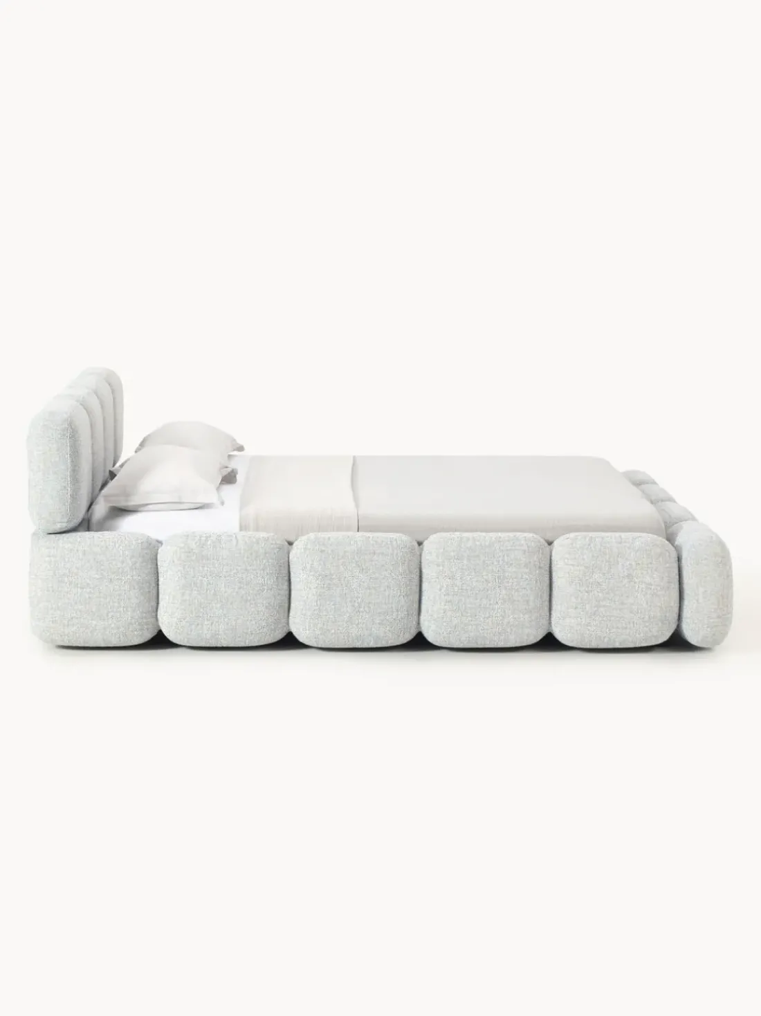 Cama tapizada en tejido bouclé Tayla