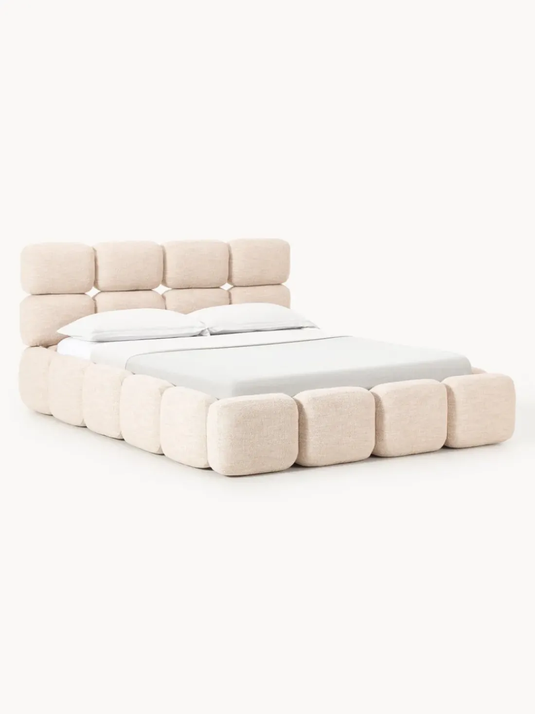Cama tapizada en tejido bouclé Tayla