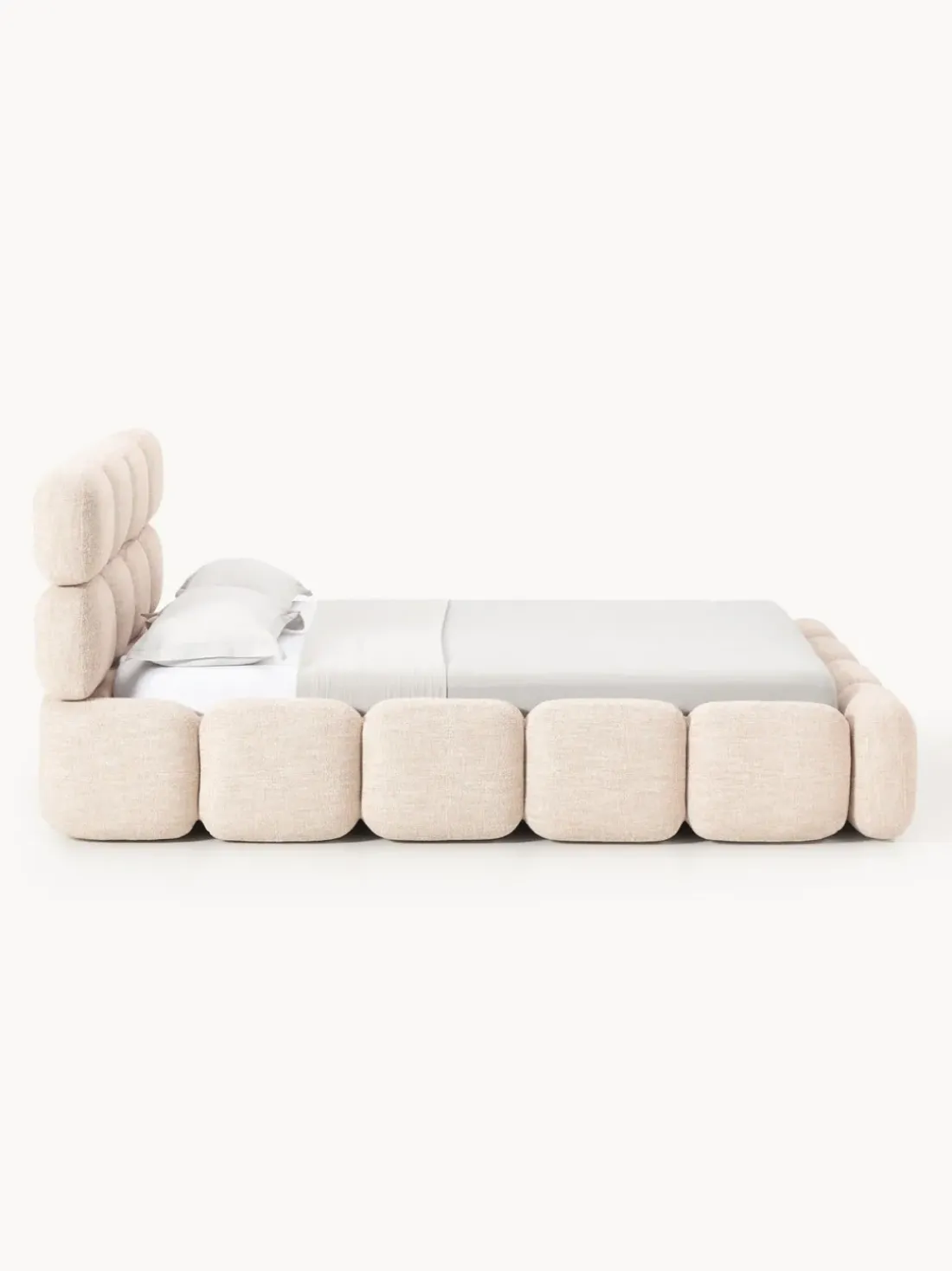 Cama tapizada en tejido bouclé Tayla