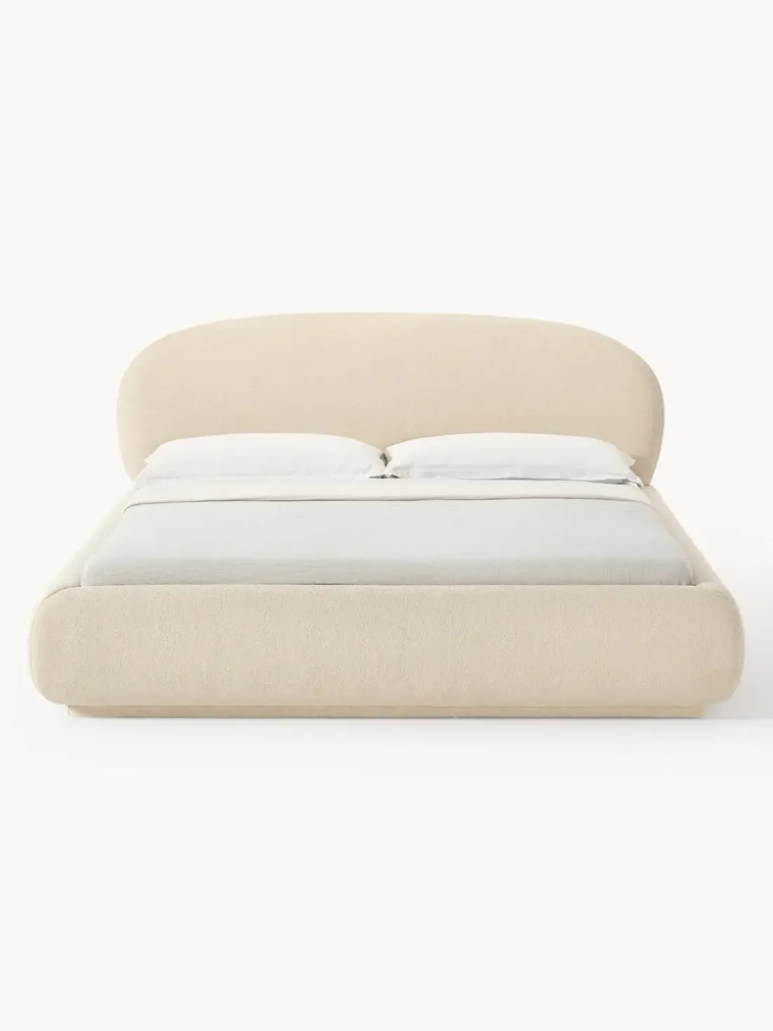 Cama tapizada redondeada en tejido bouclé Alba