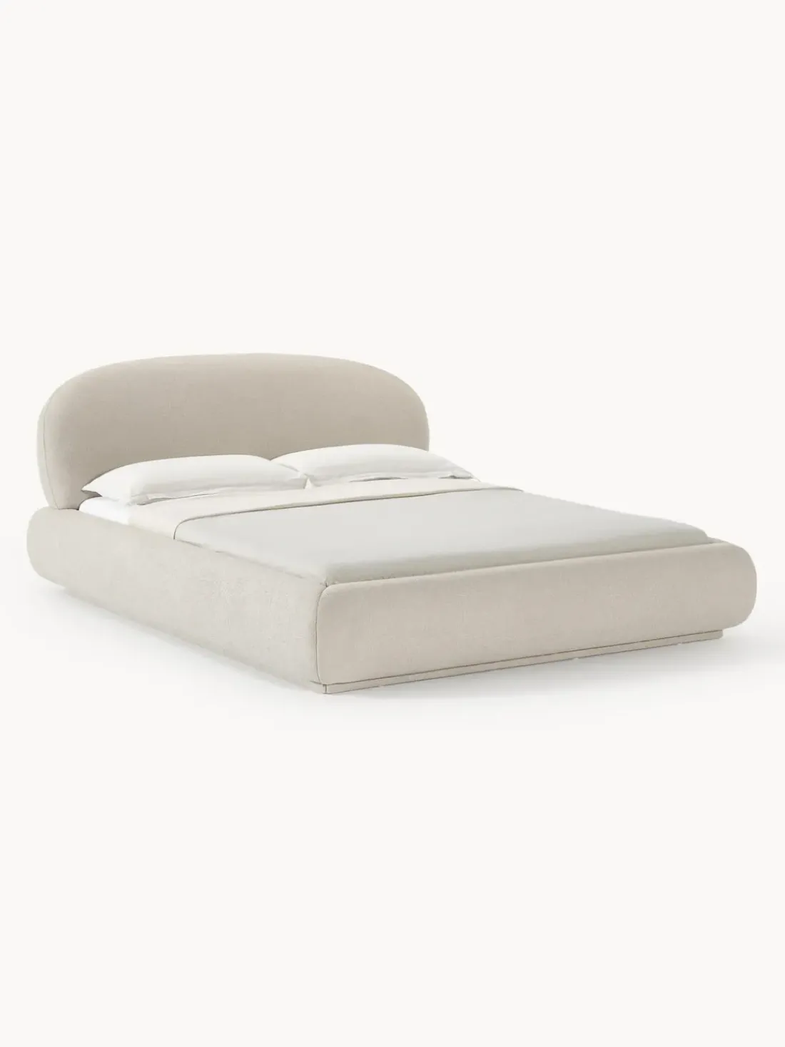 Cama tapizada redondeada en tejido bouclé Alba