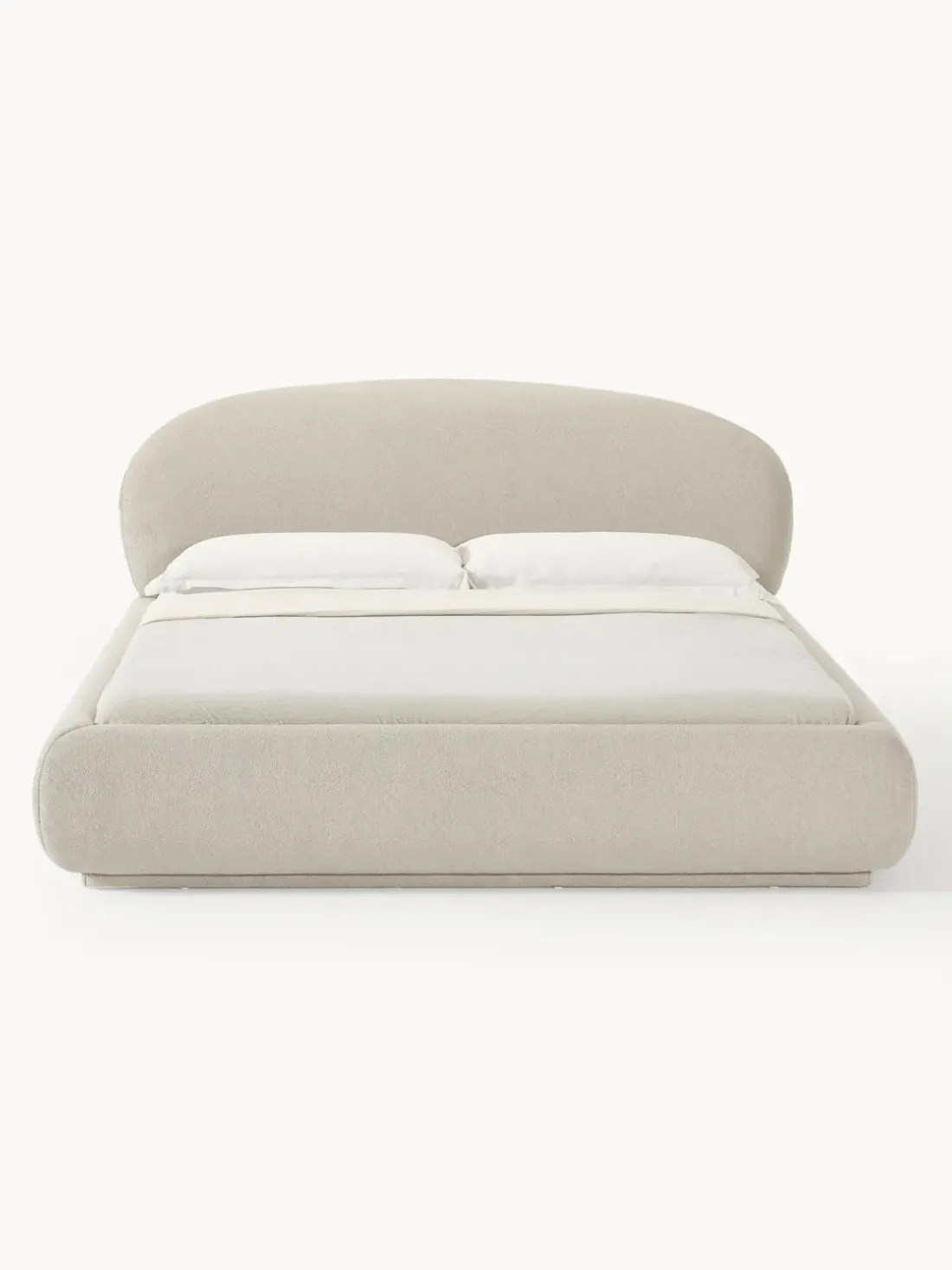 Cama tapizada redondeada en tejido bouclé Alba