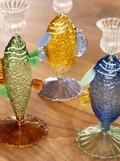 Candelabro artesanal de vidrio borosilicato Fish