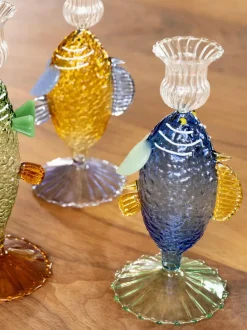Candelabro artesanal de vidrio borosilicato Fish