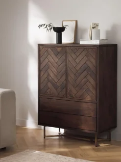 Chiffonnier de madera de mango diseño espiga Luca