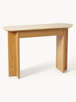 Consola de madera con tablero de travertino y cajón Zumi