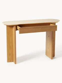 Consola de madera con tablero de travertino y cajón Zumi
