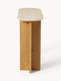 Consola de madera con tablero de travertino y cajón Zumi