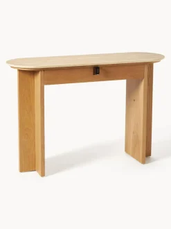 Consola de madera con tablero de travertino y cajón Zumi
