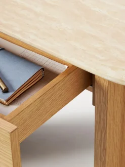 Consola de madera con tablero de travertino y cajón Zumi