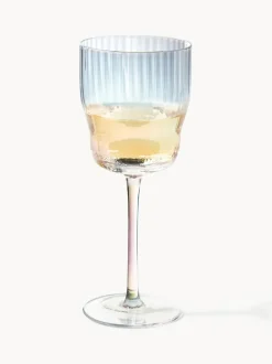 Copas de vino sopladas con relieve y brillo nacarino Juno, 4 uds.