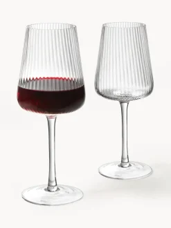 Copas de vino tinto artesanales con relieves Cami, 4 uds.