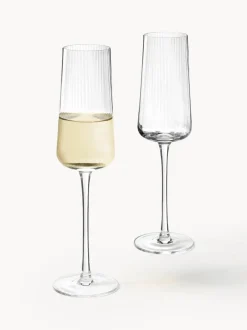 Copas flauta de champán artesanales con relieves Cami, 4 uds.