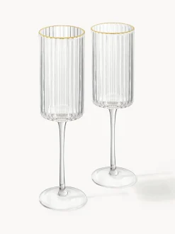 Copas flauta sopladas con borde dorado Aleo, 4 uds.